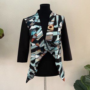 Askari Blue and Black Abstract Open Front Blazer - Size X-Small